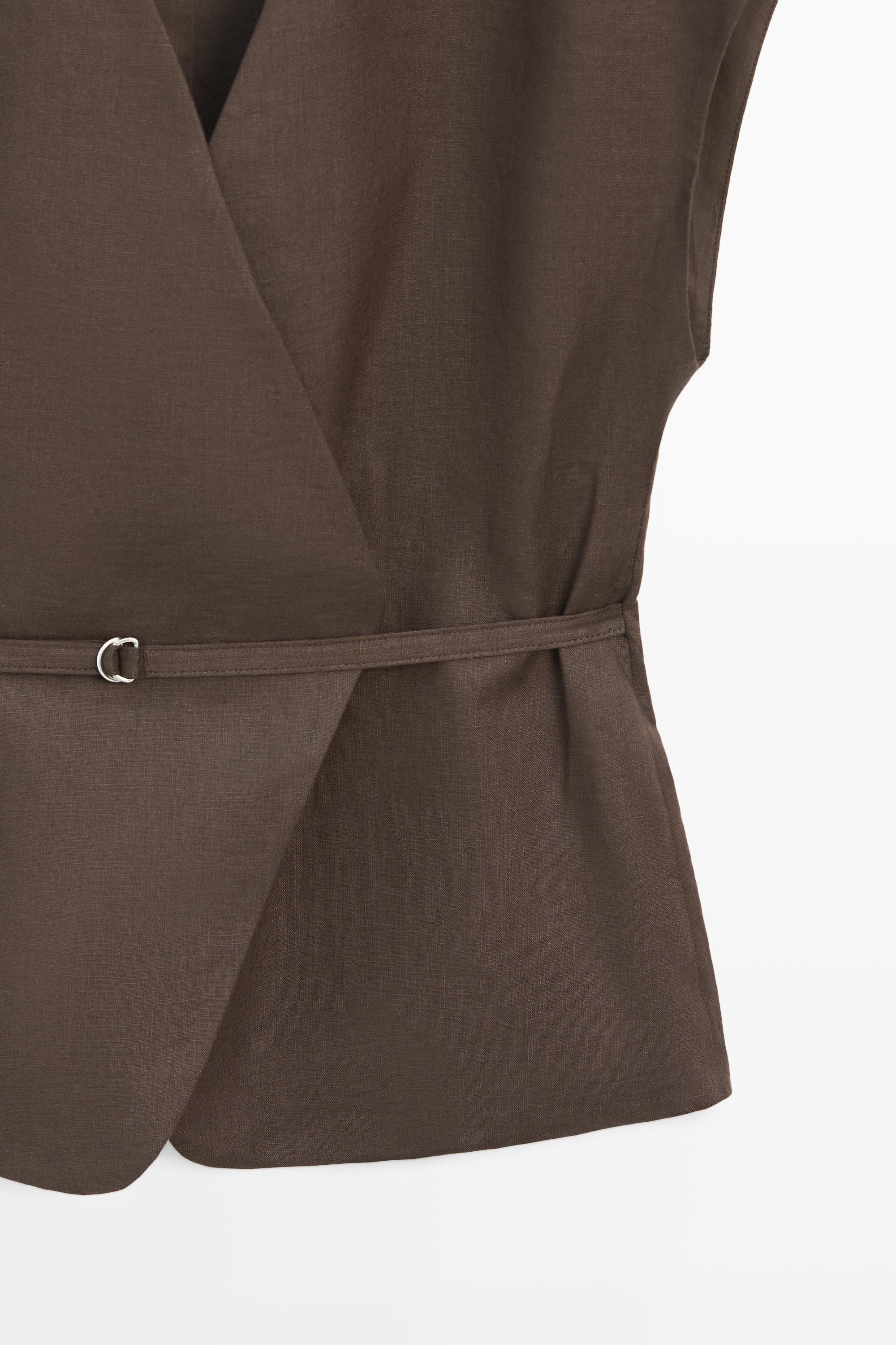 Linen blend waistcoat with wrap neckline